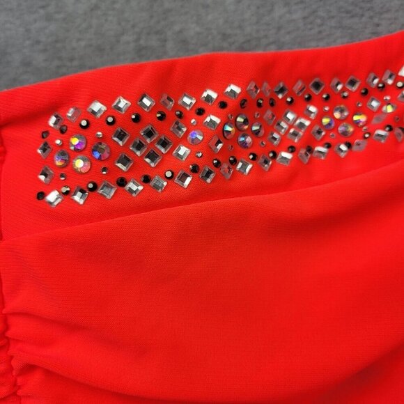 Vtg 90s Y2K Deb Dress Medium Neon Ruched One Shoulder Mini Sequin Bodycon New - Picture 5 of 11